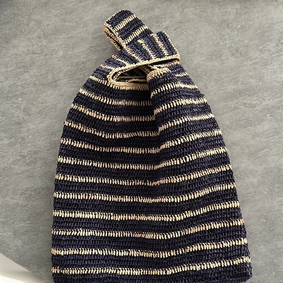 mar y sol straw tote navy blue stripe summer bag from Shopbop raffia handbag new - Picture 3 of 6